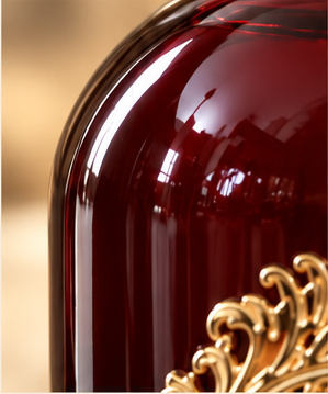 Close-up of Babylon Lab deep burgundy glass